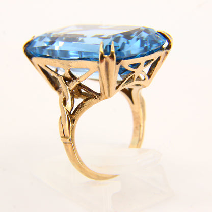Vintage Art Deco 9ct Blue Spinel Cocktail Ring Hallmarked Yellow Gold UK SIZE K Boxed Gift