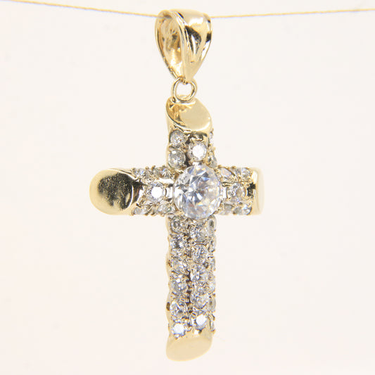 Vintage 9ct Gold Hallmarked Cubic Zirconia Cross Pendant Sparkling CZ Charm
