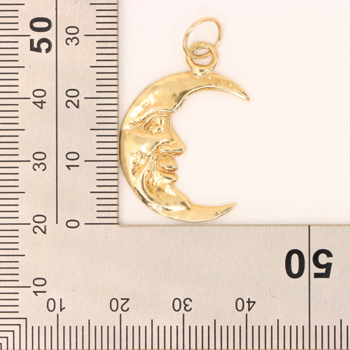 Vintage 9ct Gold Crescent Moon Face Charm Pendant Celestial Jewellery Space Gift