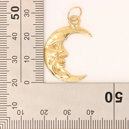 Vintage 9ct Gold Crescent Moon Face Charm Pendant Celestial Jewellery Space Gift