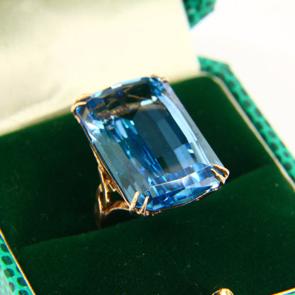 Vintage Art Deco 9ct Blue Spinel Cocktail Ring Hallmarked Yellow Gold UK SIZE K Boxed Gift