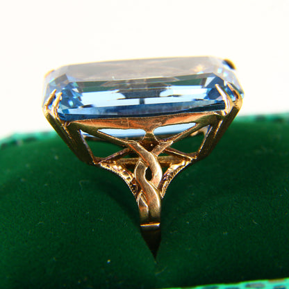 Vintage Art Deco 9ct Blue Spinel Cocktail Ring Hallmarked Yellow Gold UK SIZE K Boxed Gift