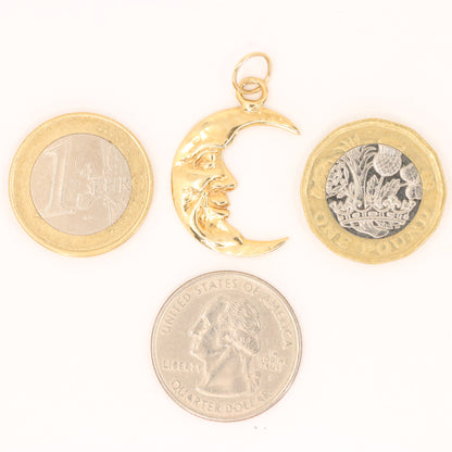 Vintage 9ct Gold Crescent Moon Face Charm Pendant Celestial Jewellery Space Gift
