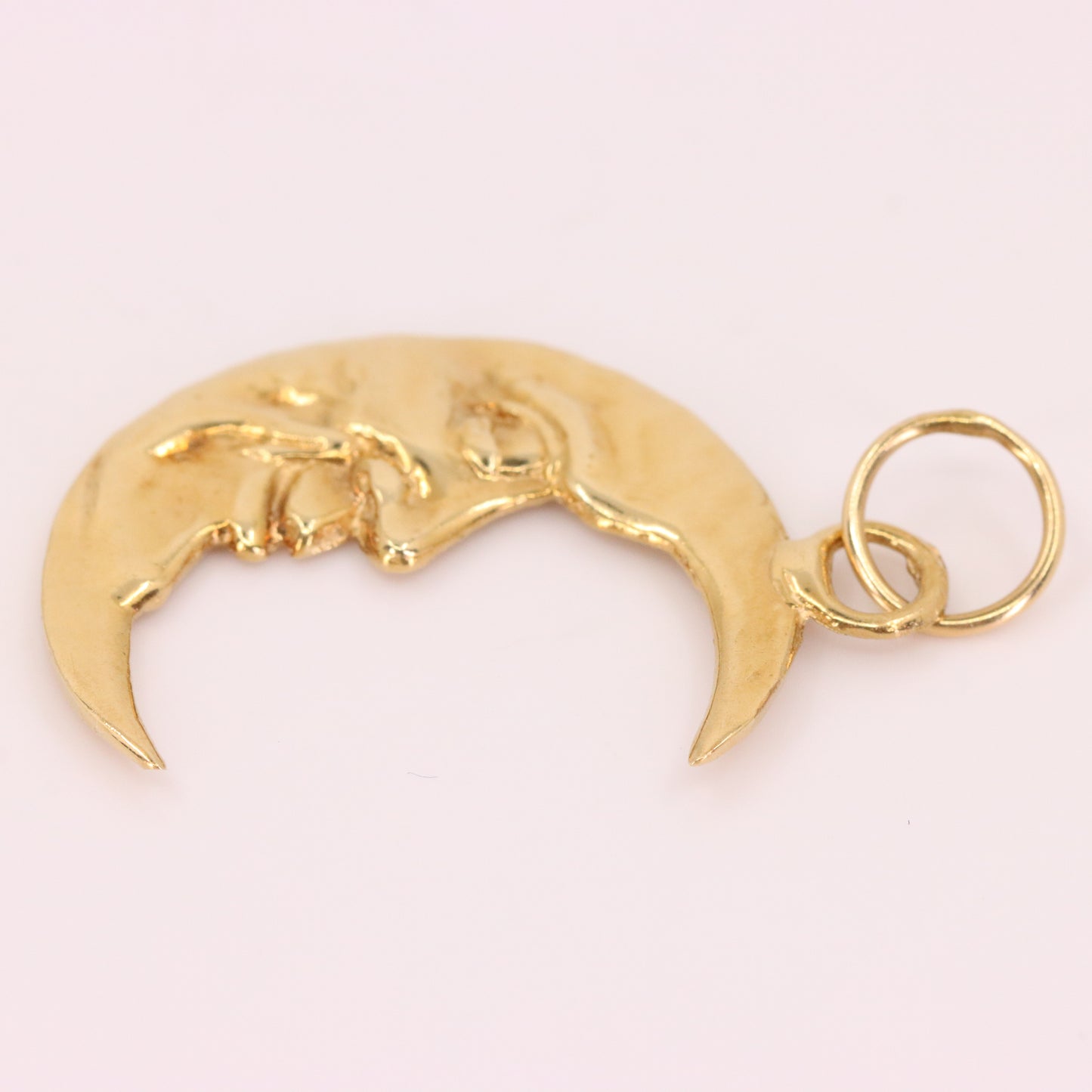 Vintage 9ct Gold Crescent Moon Face Charm Pendant Celestial Jewellery Space Gift