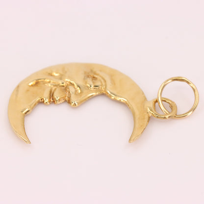 Vintage 9ct Gold Crescent Moon Face Charm Pendant Celestial Jewellery Space Gift