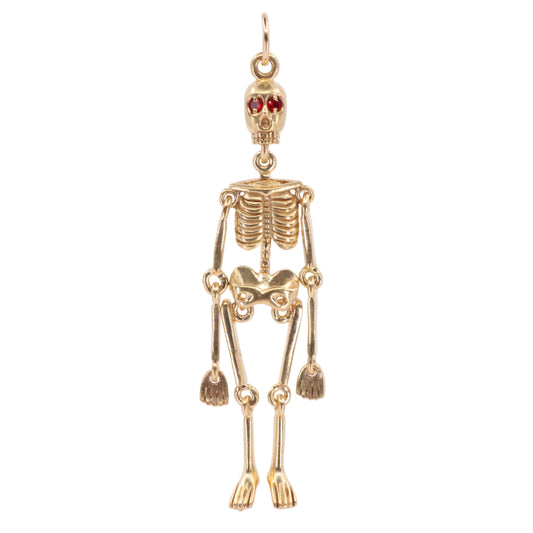 Vintage 9ct Yellow Gold Articulated Skeleton Charm Gothic Horror Pendant Gift