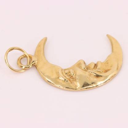 Vintage 9ct Gold Crescent Moon Face Charm Pendant Celestial Jewellery Space Gift