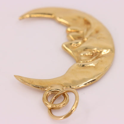 Vintage 9ct Gold Crescent Moon Face Charm Pendant Celestial Jewellery Space Gift