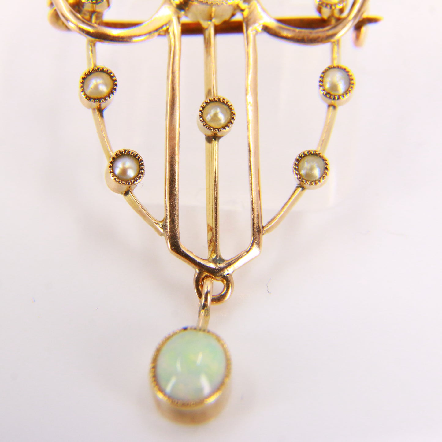 Vintage Art Nouveau Opal & Seed Pearls 9 Carat Gold Pendant Brooch