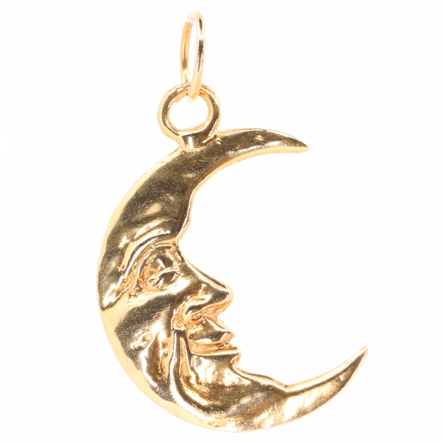 Vintage 9ct Gold Crescent Moon Face Charm Pendant Celestial Jewellery Space Gift