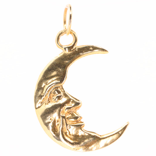 Vintage 9ct Gold Crescent Moon Face Charm Pendant Celestial Jewellery Space Gift