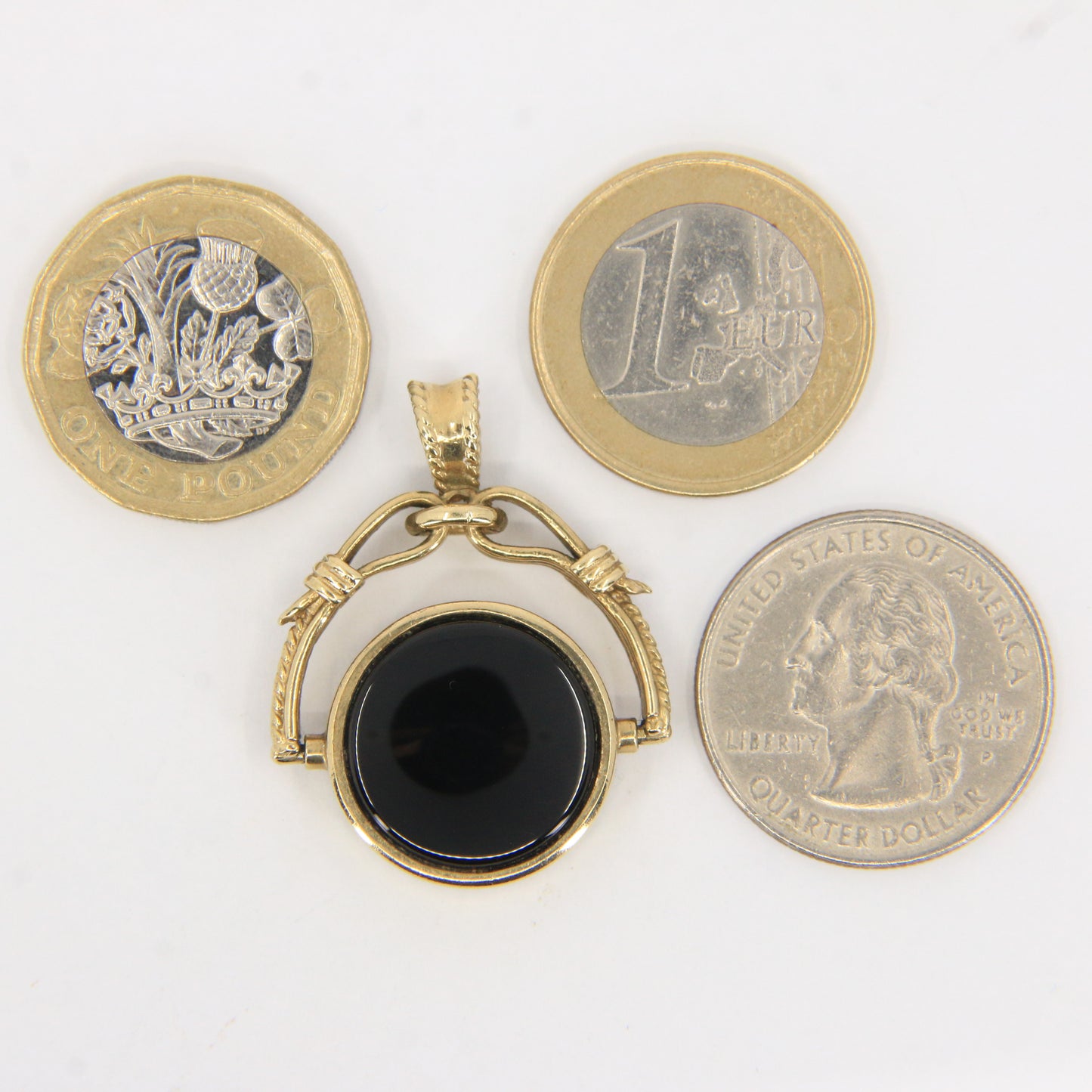 Vintage 9ct Hallmarked Gold Spinner Pendant Onyx Carnelian Fob Charm