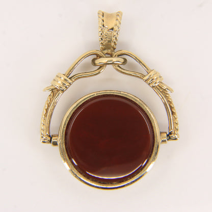 Vintage 9ct Hallmarked Gold Spinner Pendant Onyx Carnelian Fob Charm