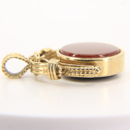 Vintage 9ct Hallmarked Gold Spinner Pendant Onyx Carnelian Fob Charm