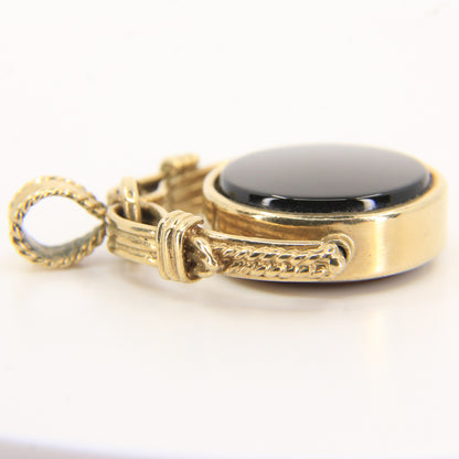 Vintage 9ct Hallmarked Gold Spinner Pendant Onyx Carnelian Fob Charm