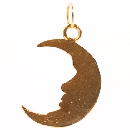 Vintage 9ct Gold Crescent Moon Face Charm Pendant Celestial Jewellery Space Gift