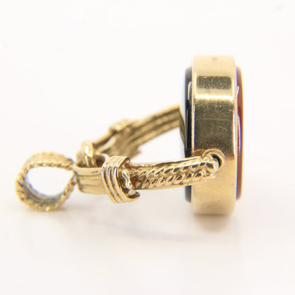 Vintage 9ct Hallmarked Gold Spinner Pendant Onyx Carnelian Fob Charm