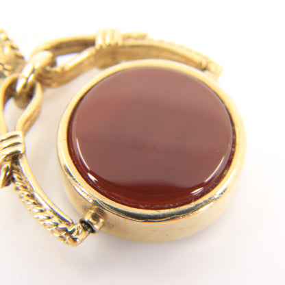 Vintage 9ct Hallmarked Gold Spinner Pendant Onyx Carnelian Fob Charm
