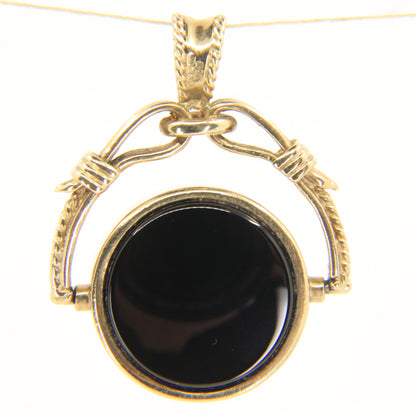 Vintage 9ct Hallmarked Gold Spinner Pendant Onyx Carnelian Fob Charm