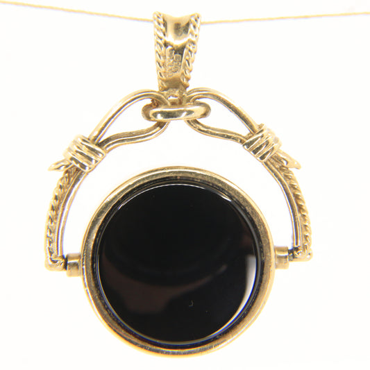Vintage 9ct Hallmarked Gold Spinner Pendant Onyx Carnelian Fob Charm