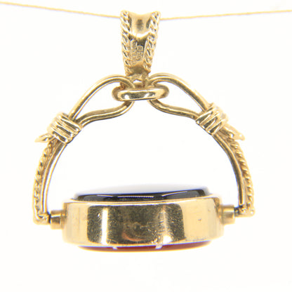 Vintage 9ct Hallmarked Gold Spinner Pendant Onyx Carnelian Fob Charm