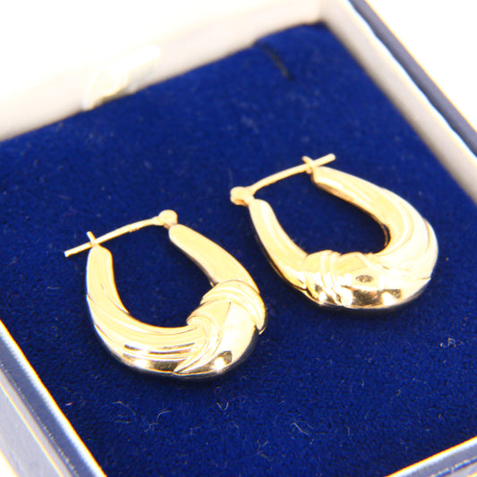 Vintage 9ct Gypsy Style Creole Hoop Earrings Hallmarked Yellow Gold Boxed