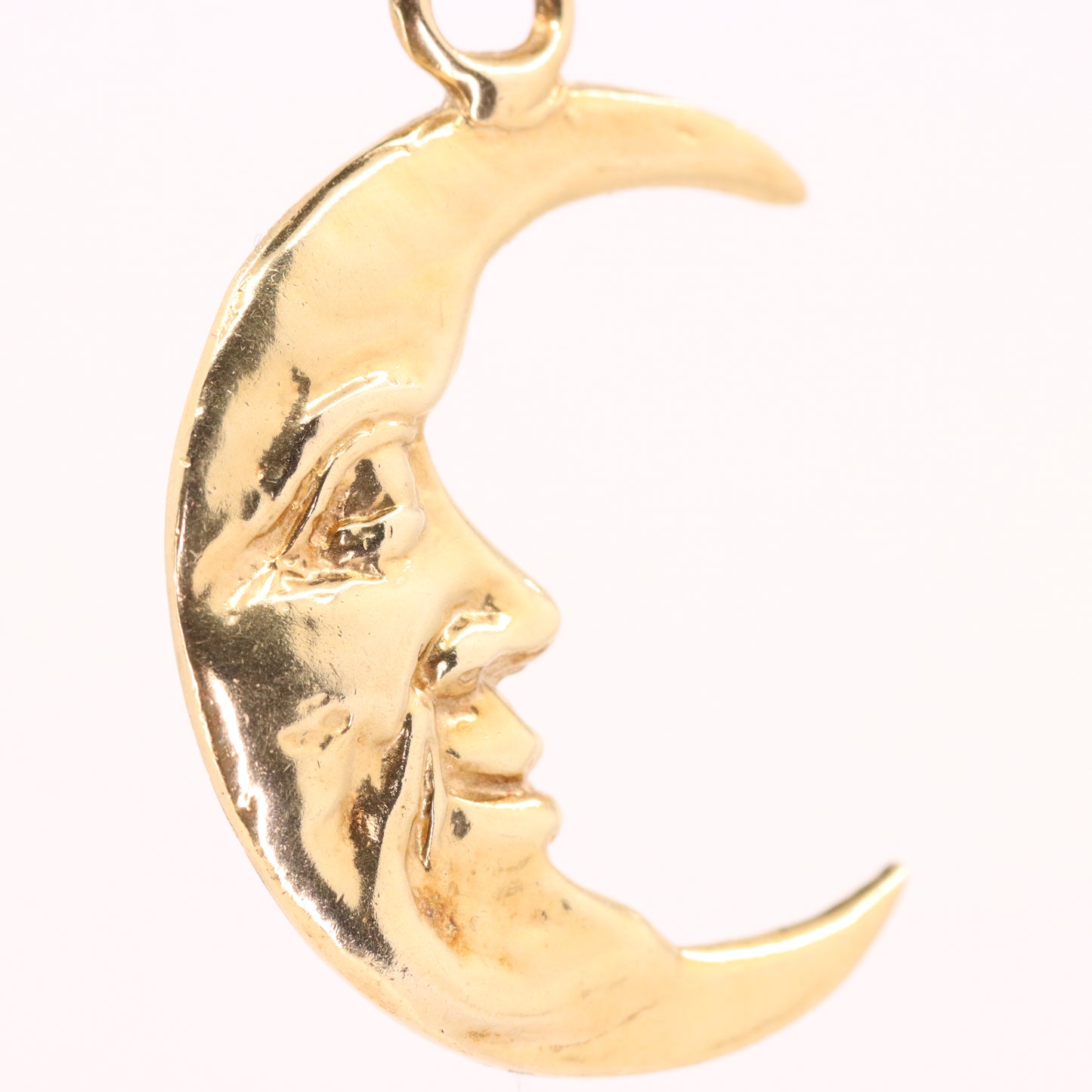 Vintage 9ct Gold Crescent Moon Face Charm Pendant Celestial Jewellery Space Gift