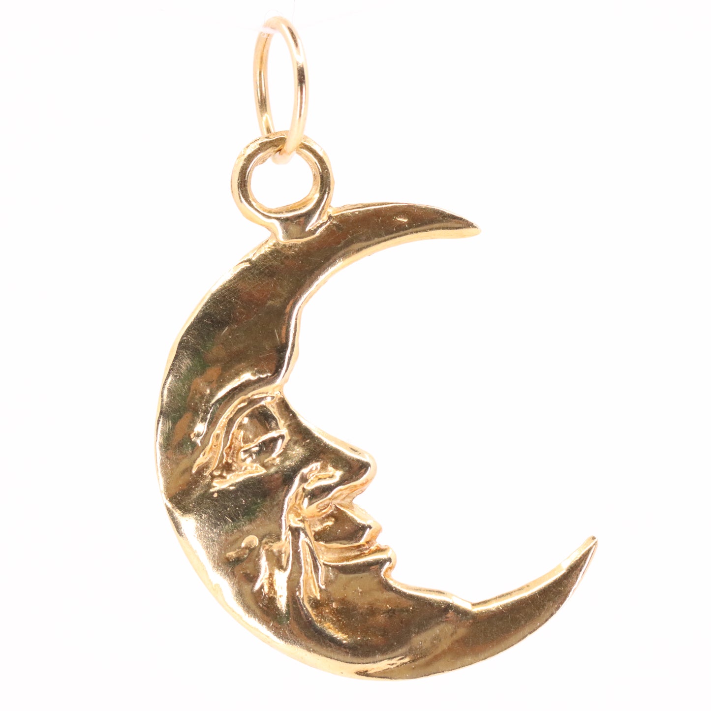 Vintage 9ct Gold Crescent Moon Face Charm Pendant Celestial Jewellery Space Gift