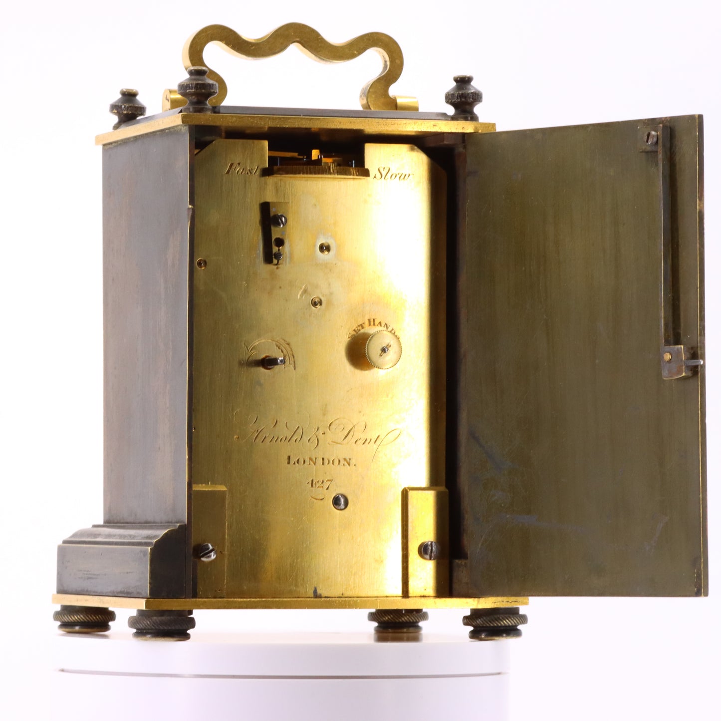 Antique Arnold & Dent London Carriage Clock Fusee Movement Bronze Case Circa 1850