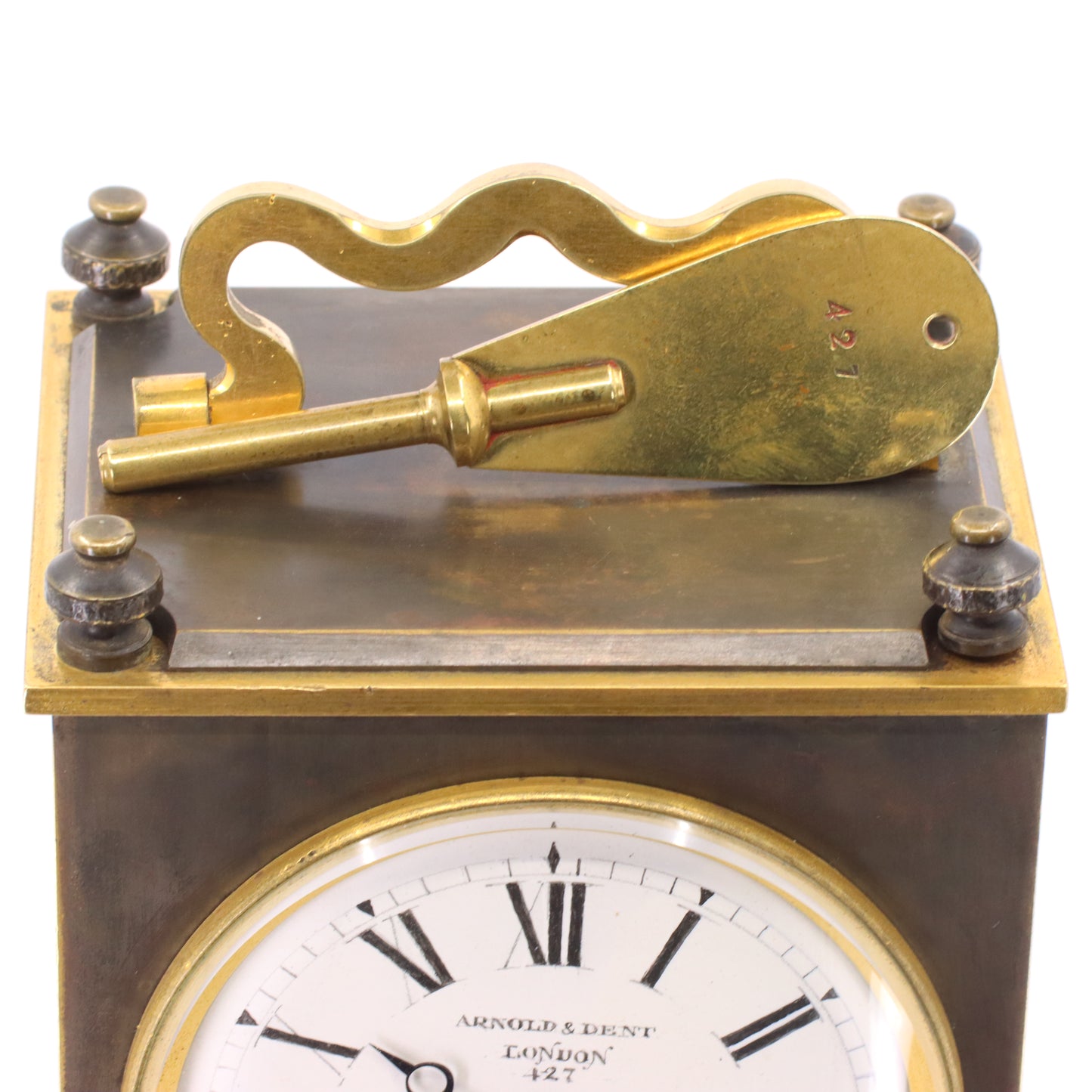 Antique Arnold & Dent London Carriage Clock Fusee Movement Bronze Case Circa 1850