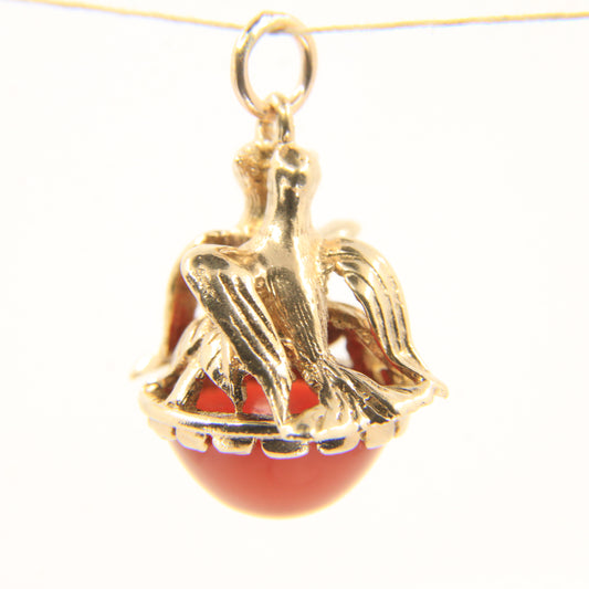 Vintage 9ct Gold Hallmarked Carnelian Drop Fob Pendant Ornate Bird Charm Gift