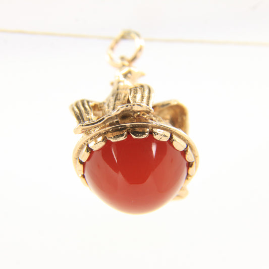 Vintage 9ct Gold Hallmarked Carnelian Drop Fob Pendant Ornate Bird Charm Gift