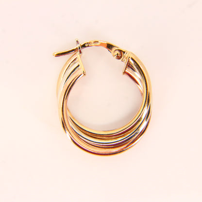 Vintage 9ct Tri Colour Gold Creole Hoop Earrings 9 Carat Hallmarked Yellow Gold Boxed Gift