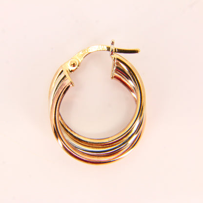 Vintage 9ct Tri Colour Gold Creole Hoop Earrings 9 Carat Hallmarked Yellow Gold Boxed Gift