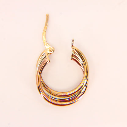 Vintage 9ct Tri Colour Gold Creole Hoop Earrings 9 Carat Hallmarked Yellow Gold Boxed Gift