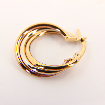 Vintage 9ct Tri Colour Gold Creole Hoop Earrings 9 Carat Hallmarked Yellow Gold Boxed Gift