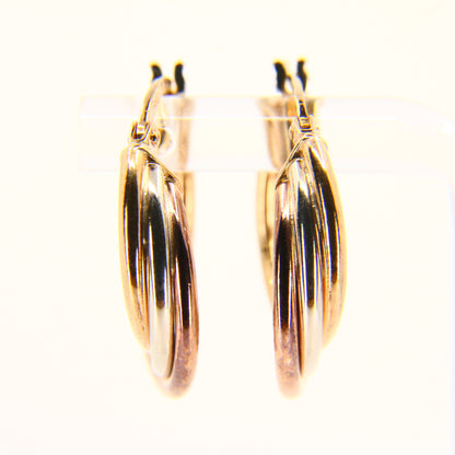 Vintage 9ct Tri Colour Gold Creole Hoop Earrings 9 Carat Hallmarked Yellow Gold Boxed Gift