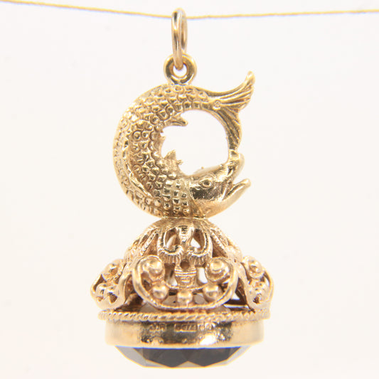 Vintage 9ct Hallmarked Gold Fish Drop Fob Pendant Charm Birmingham 1970