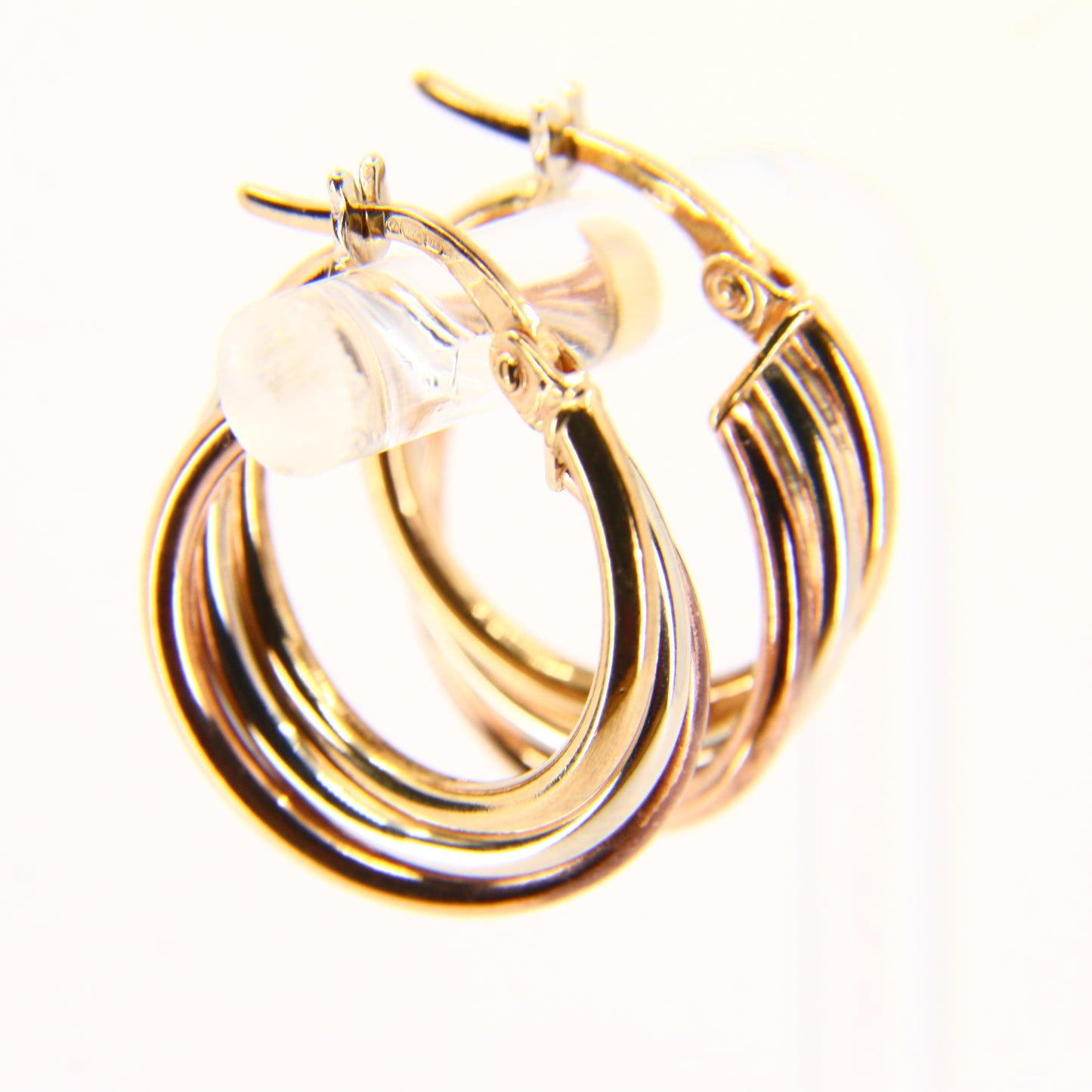 Vintage 9ct Tri Colour Gold Creole Hoop Earrings 9 Carat Hallmarked Yellow Gold Boxed Gift