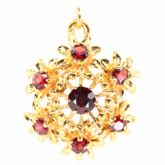 Vintage 9ct Hallmarked Gold Red Garnet Floral Cluster Bouquet Pendant Charm Gift