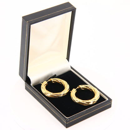 Vintage 9ct Twist Creole Hoop Earrings 9 Carat Hallmarked Yellow Gold Boxed Gift