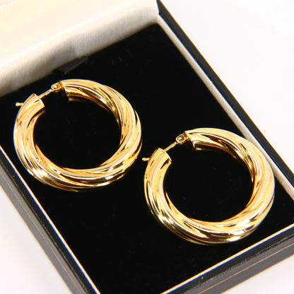 Vintage 9ct Twist Creole Hoop Earrings 9 Carat Hallmarked Yellow Gold Boxed Gift