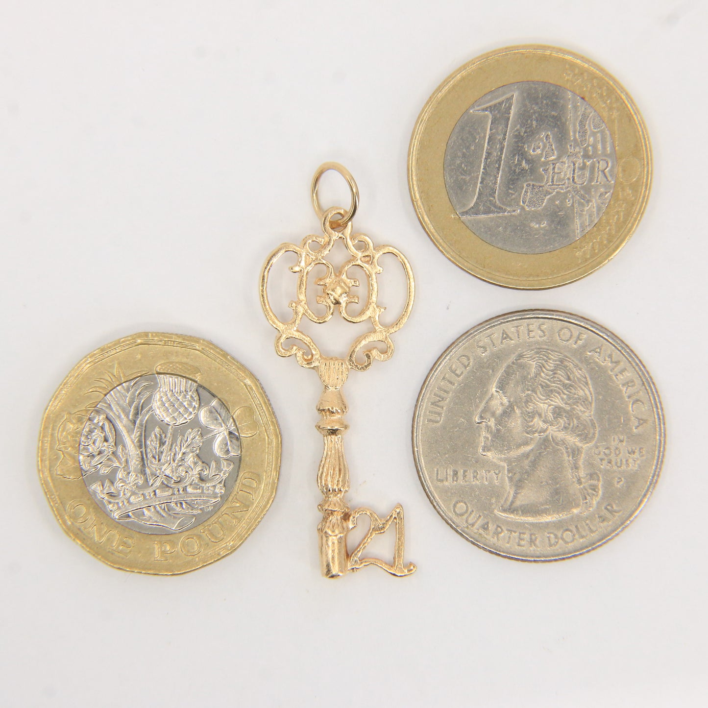 Vintage 9ct Hallmarked Gold Key Charm Pendant 21st Birthday Gift Twenty One