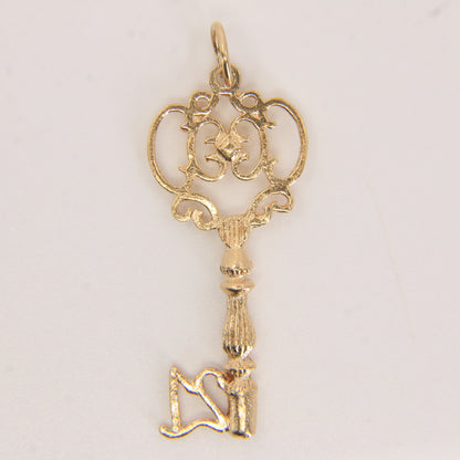 Vintage 9ct Hallmarked Gold Key Charm Pendant 21st Birthday Gift Twenty One