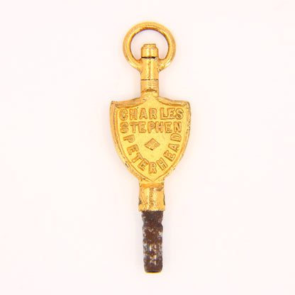 Antique Watch Key Charm Charles Stephens Peterhead Scotland Shield Key Pendant