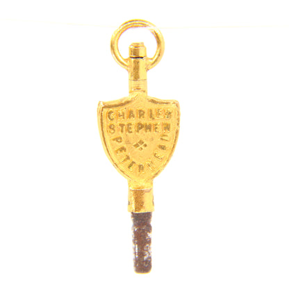 Antique Watch Key Charm Charles Stephens Peterhead Scotland Shield Key Pendant