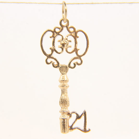 Vintage 9ct Hallmarked Gold Key Charm Pendant 21st Birthday Gift Twenty One