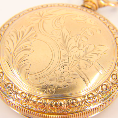 Antique 1880 Keyless Open Face Pocket Watch Hampden Watch Co Ohio Gold Plated