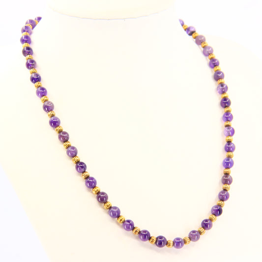 Vintage 9ct Gold & Purple Amethyst Beaded Necklace 17 INCH Hallmarked Yellow Gold Boxed Gift