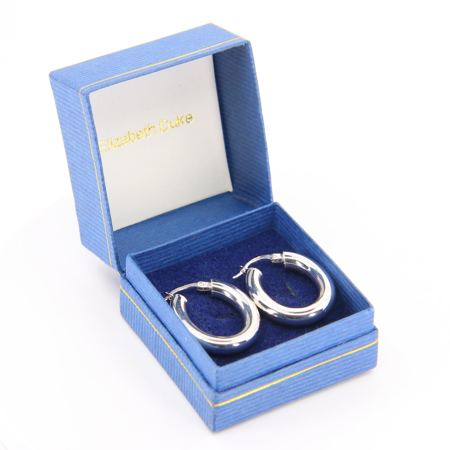 Vintage18 Carat White Gold C Hoop Earrings Set Pair Boxed Hallmarked